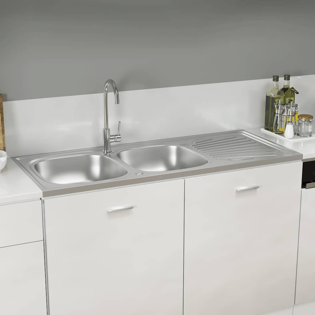 Doppelspüle Silbern 1200x500x155 Mm Edelstahl