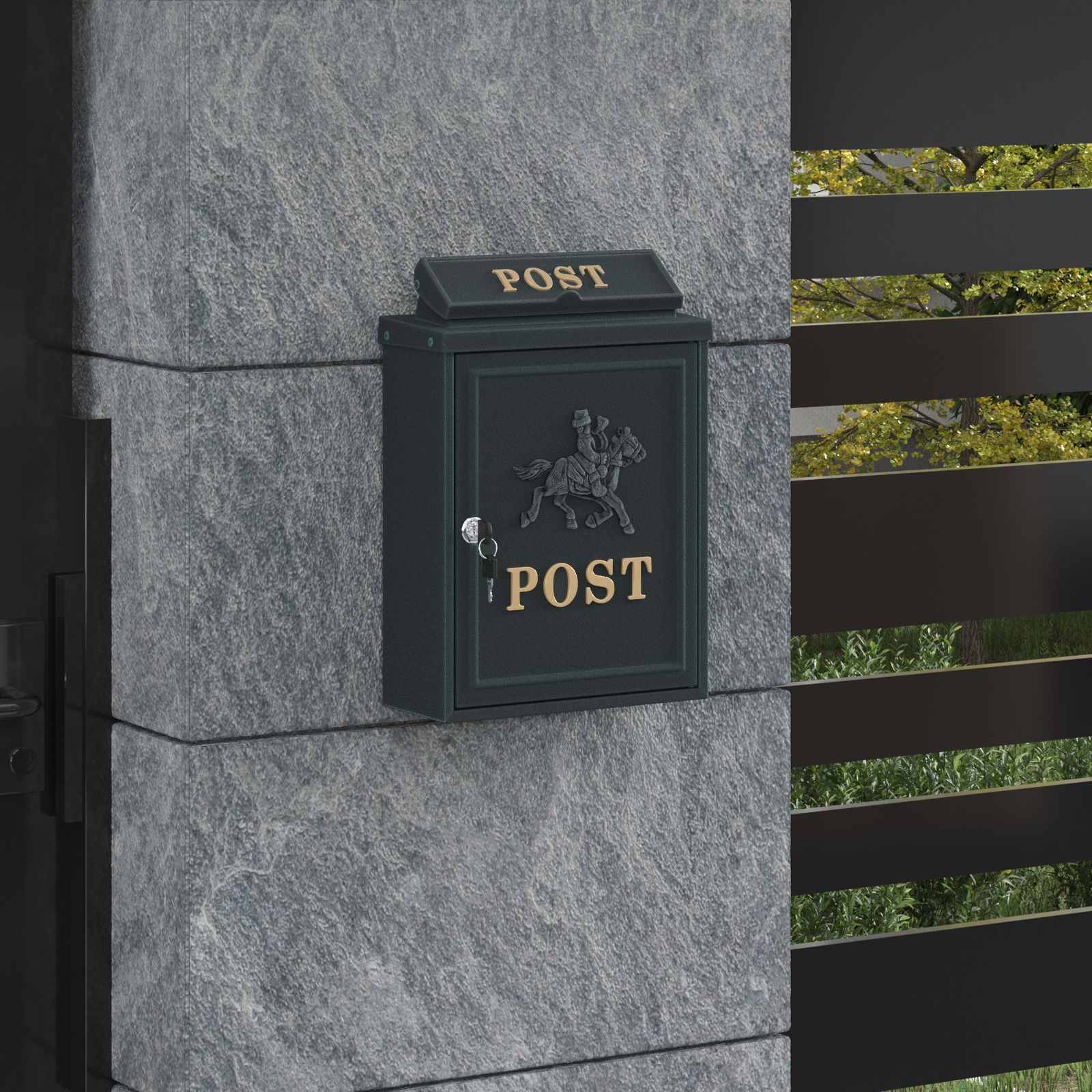 Wandmontierter Briefkasten Grün 29 X 13 X 41 Cm Gussaluminium