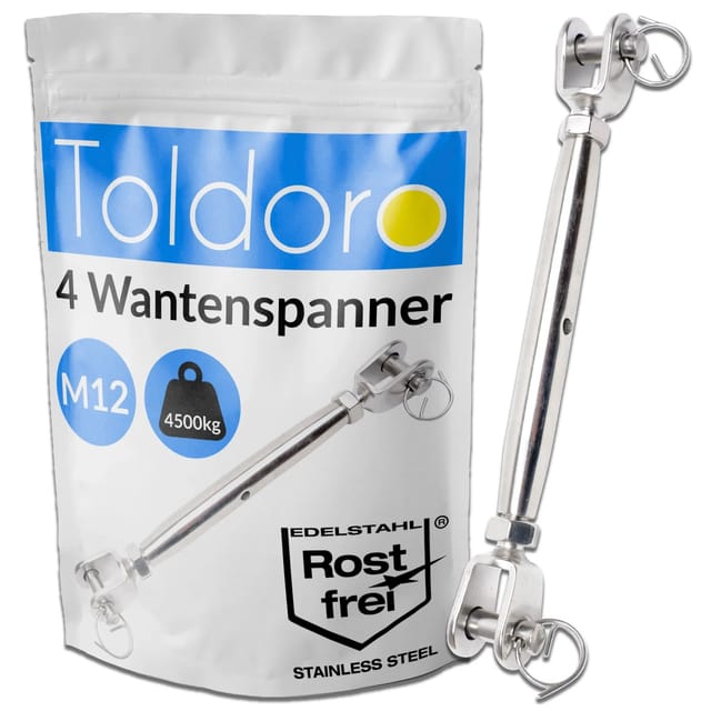 Toldoro 4 Stück M12 Wantenspanner Edelstahl Rostfrei V4A Sonnensegel Spanner Spannschloss Seilspanner Drahtspanner GabelGabel