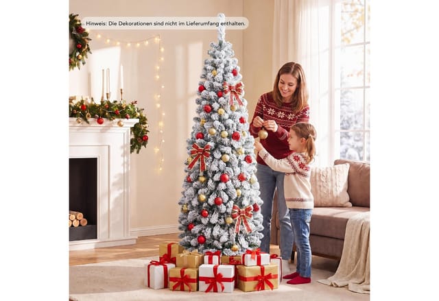 Costway Künstlicher Bleistift Weihnachtsbaum mit Schnee Grün 180cm