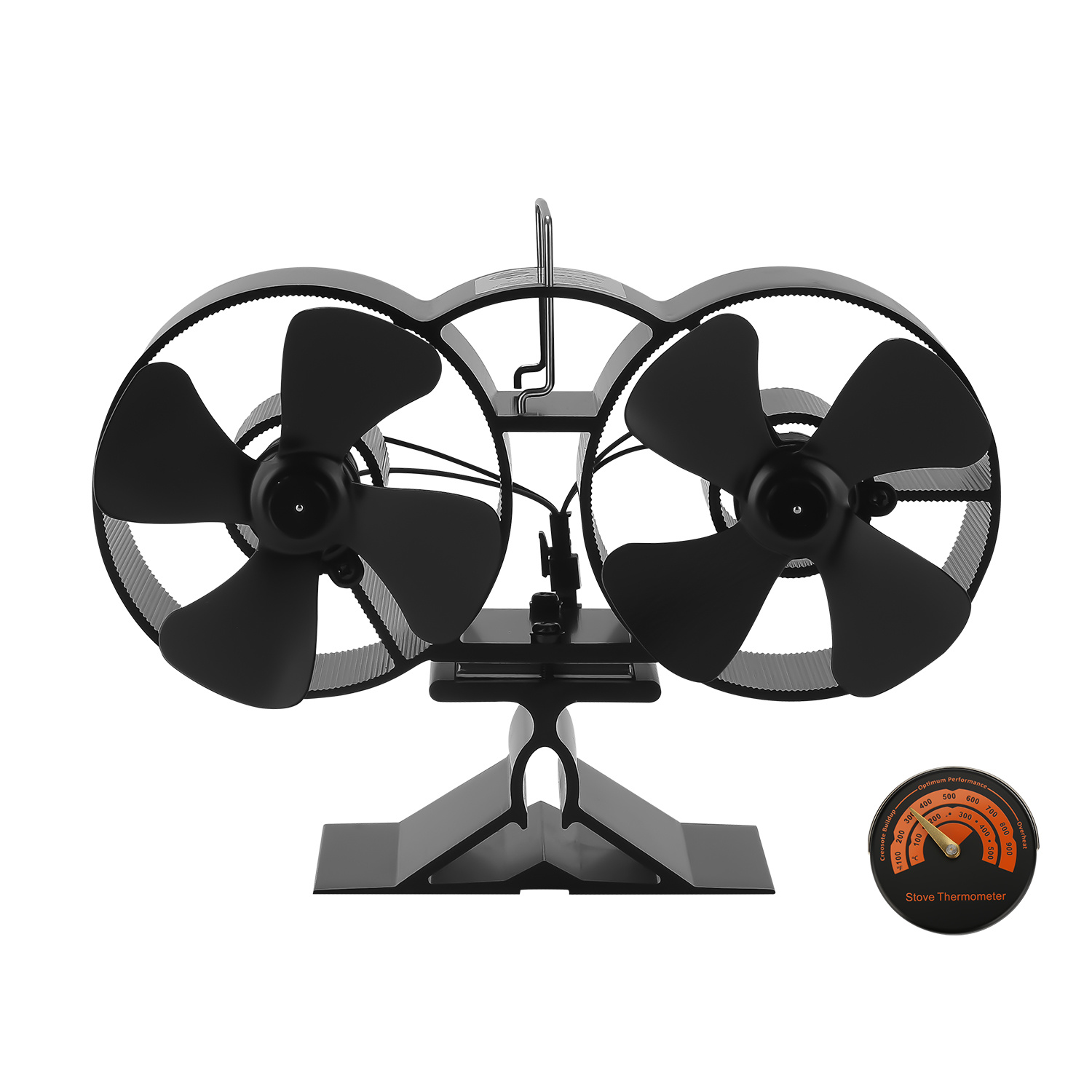 Tolletour Kaminofen Ventilator - Zwei Drehungen Ofenventilator Wärmebetrieben - Kamin Ventilator - Lüfter Für Kaminöfen Holzöfen Öfen - 8 Flügel Rotorblätter – Wärmeverteiler Ohne Strom – Schwarz