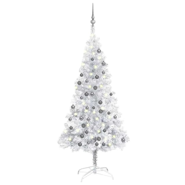 vidaXL Künstlicher Weihnachtsbaum Beleuchtung & Kugeln Silber 120 cm 3077694