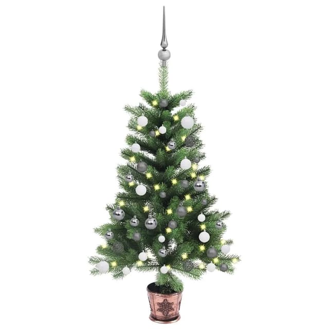 vidaXL Künstlicher Weihnachtsbaum mit Beleuchtung & Kugeln 90 cm Grün 3077724