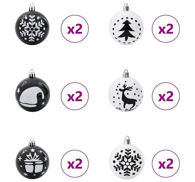 vidaXL Weihnachtskugel-Set 40-Tlg Schwarz und Weiß 42018849