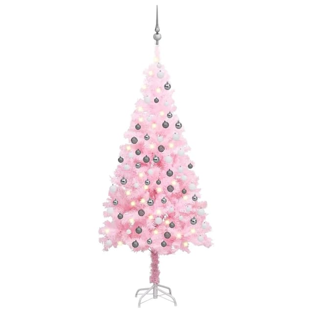 vidaXL Künstlicher Weihnachtsbaum mit Beleuchtung & Kugeln Rosa 120cm 3077669