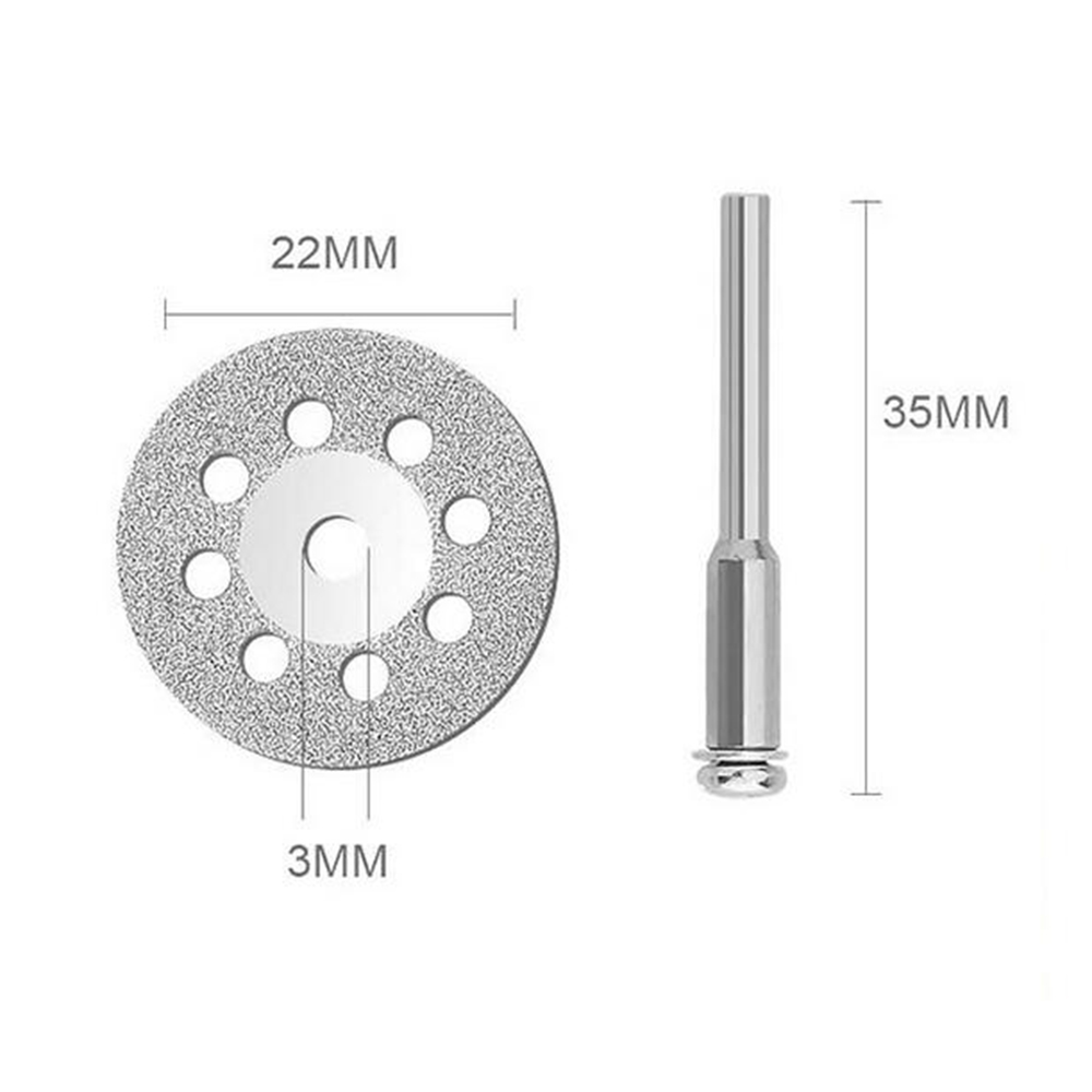 Satz Von 22 Mm Galvanisierten Diamanttrennscheiben, 10 Stück + 2 Dorne Für Rotationswerkzeuge.
