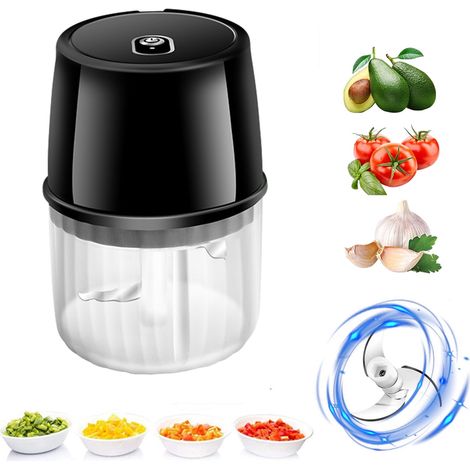 Elektrische Mini-küchenmaschine Für Gemüse, Elektrischer Knoblauchzerkleinerer Zum Würfeln, Hacken Und Pürieren, Schwarz, 250 Ml