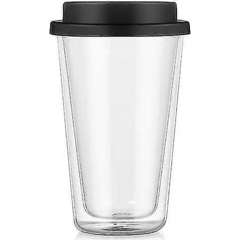 Doppelwandiger, Isolierter Glasbecher Mit Silikondeckel Für Heiße Und Kalte Getränke, Tee Und Milch, Aus Hochbeständigem Borosilikatglas, Schwarz, 350 Ml
