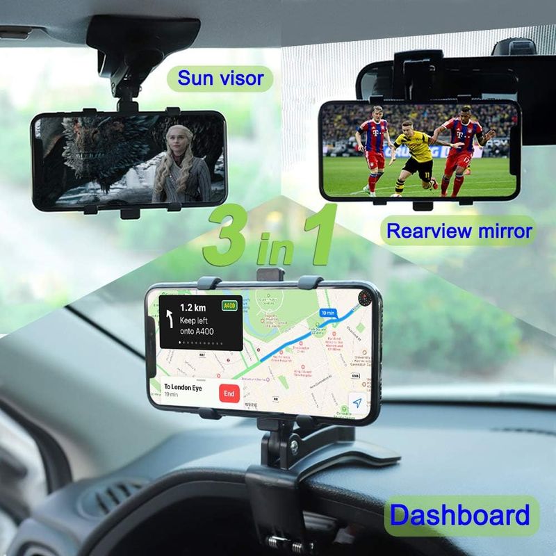 Handyhalterung Fürs Auto, Armaturenbretthalterung, Rückspiegelhalterung, Sonnenblendenhalterung, 3-in-1-autohalterung, 360° Drehbare Universelle Head-up-display-halterung, Handyhalterung Für