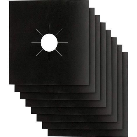 Schwarzer Gasherdschutz, Doppelte Stärke 0,2 Mm, Wiederverwendbar, Antihaftbeschichtet, Schnell Zu Reinigen. Maße: 26,9 Cm X 26,9 Cm. Bpa-frei (8er-packung).