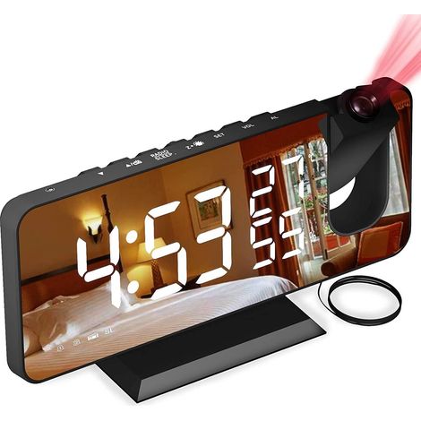 Projektionswecker, Nachttischwecker Mit Ukw-radio, Digitaluhr, Schlummerfunktion, 7-zoll-led-spiegeldisplay, Uhren Für Schlafzimmer, Zuhause Und Büro