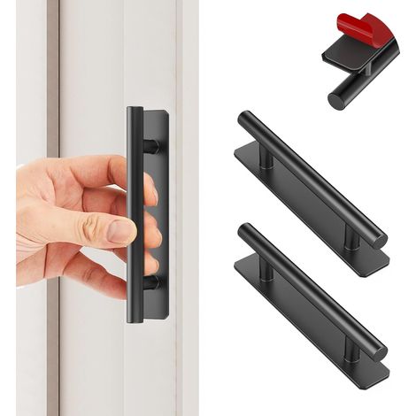 Set Mit 2 Selbstklebenden Tür- Und Schubladengriffen Aus Aluminium, Sofort Einsatzbereit, Kein Bohren Erforderlich, Für Schubladen, Schränke, Schiebetüren Und Küchenmöbel – Schwarz