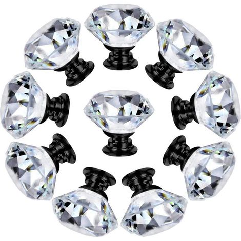 Set Mit 10 Türgriffen Aus Klarem Kristallglas Mit Diamanteffekt Für Möbel, Schubladen Und Schränke.