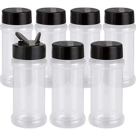 Set Mit 7 Gewürzgläsern Aus Kunststoff Mit Deckel, 96 Ml (3,4 Oz) Durchsichtige Runde Behälter Für Gewürze, Würzpulver Und Aromatische Kräuter.