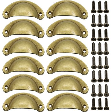 Set Mit 12 Retro-türgriffen Aus Messing, Muschelgriffe Für Schubladen Und Küchenschranktüren.