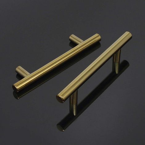 Set Aus 2 Goldfarbenen T-griffen Aus Edelstahl Für Küchenmöbel Und Schubladen, 15 Cm Durchmesser.