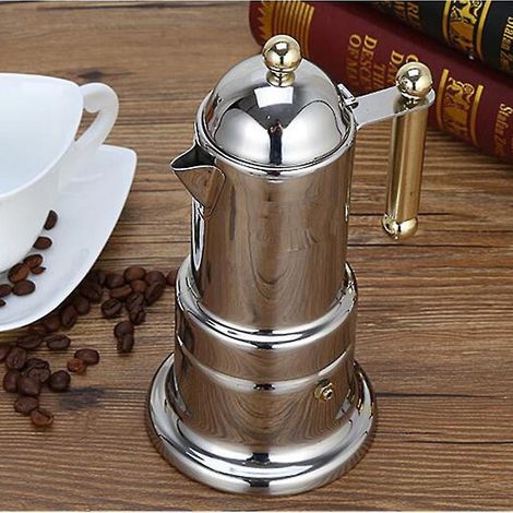 Dicke Italienische Kaffeemaschine Aus Edelstahl, Mokka-typ, Geeignet Für Induktions- Und Gasherde.