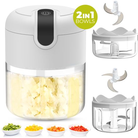 Mini-akku- Und Tragbarer Elektrischer Knoblauchzerkleinerer, Usb-aufladbar, Für Ingwer, Zwiebeln Und Gemüse (150+250 Ml Schüssel)