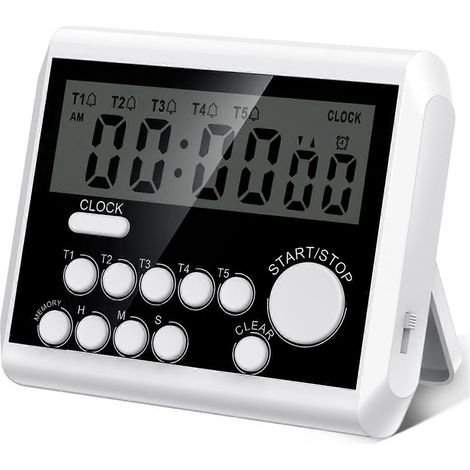 Digitaler 5-kanal-küchentimer Mit Uhrfunktion Und Großem Lcd-display, Kochtimer
