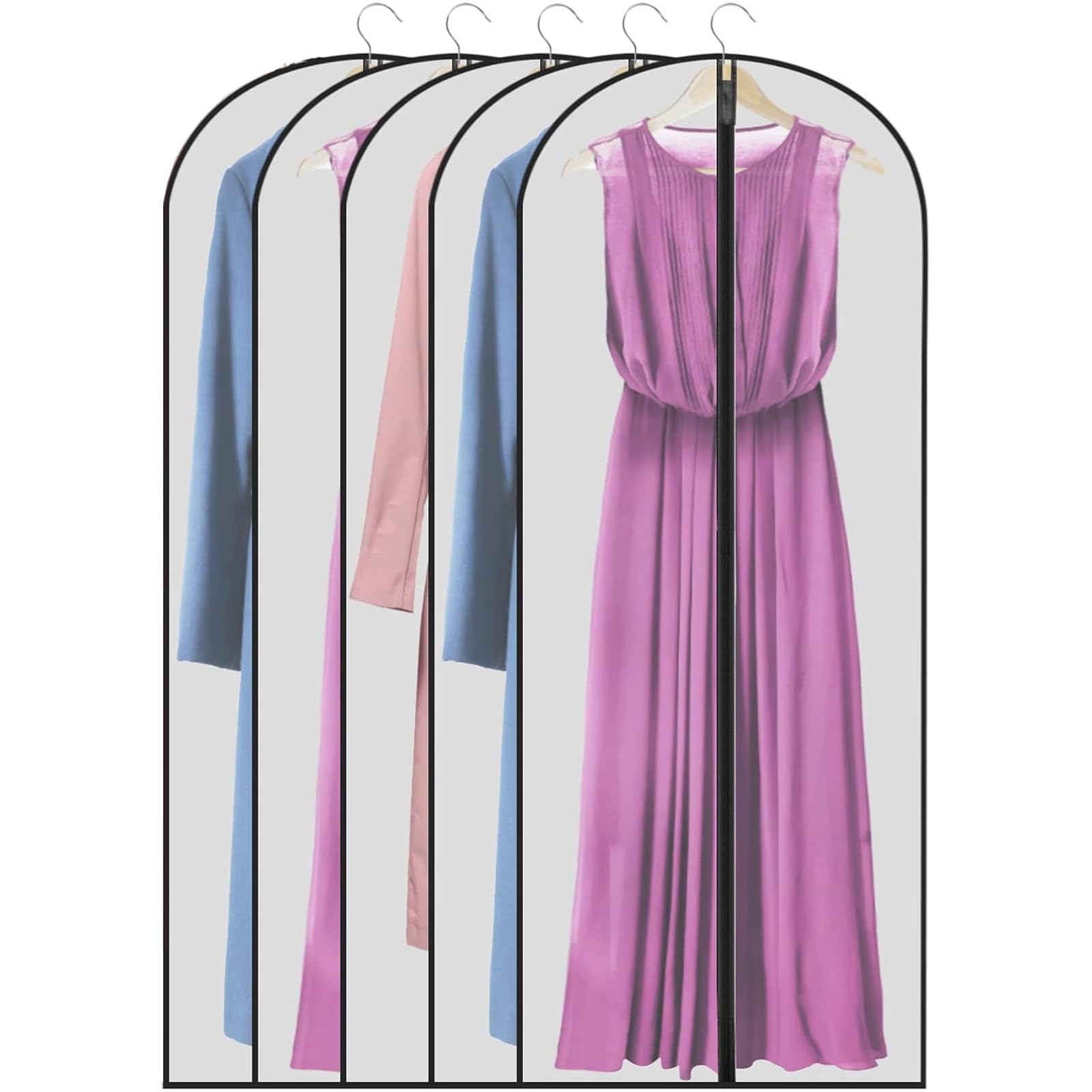 5er-pack Lange Kleiderhüllen, Durchscheinende, Staubdichte Kleiderhüllen Mit Reißverschluss Für 60 X 140 Cm Große Kleidung