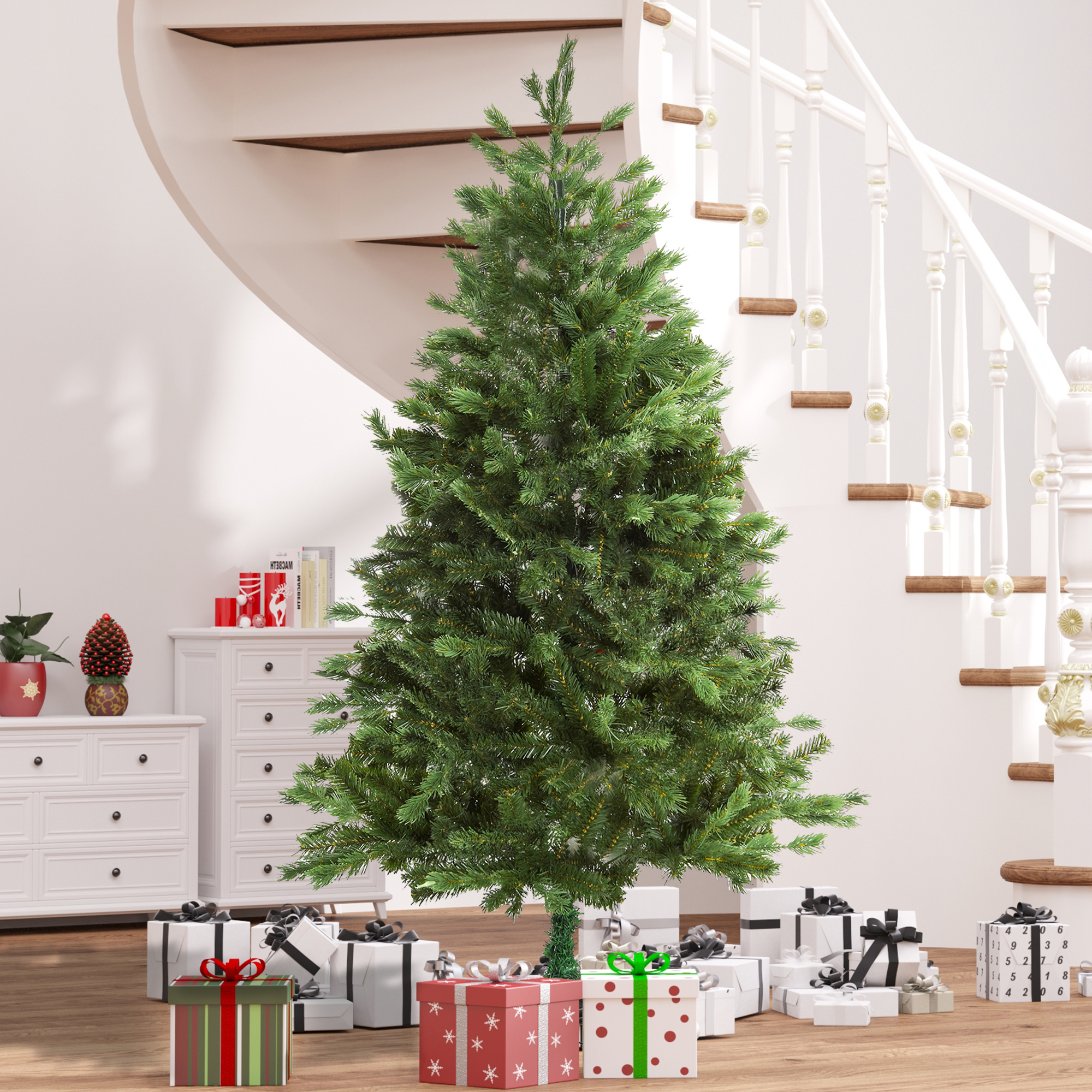 Homcom Künstlicher Weihnachtsbaum Ø 105 X 210 Cm Mit 934 Zweigen, Pe-dreizack Und Pvc-einzelfuß, Faltbar, Dekorativer Weihnachtsbaum Für Drinnen Und Draußen, Grün