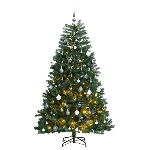 vidaXL Künstlicher Weihnachtsbaum Klappbar 300 LEDs & Kugeln 180 cm 3210164