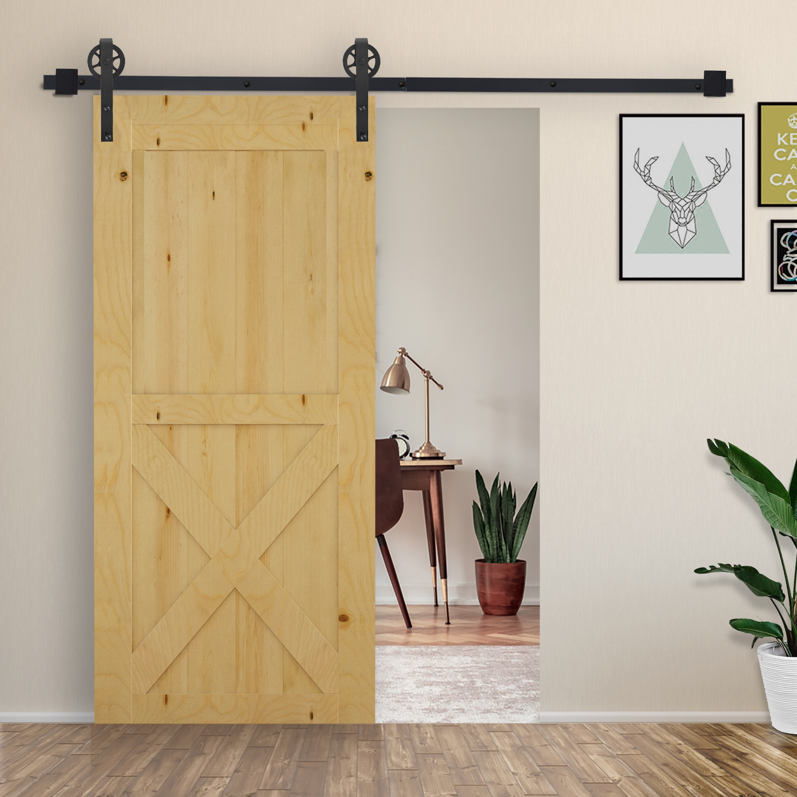 200 Cm Schiebetürschienen-set, 34–40 Mm Wandstärke, Komplettes Zubehör Für Einflügelige Schiebetüren, Schwarzer Stahl