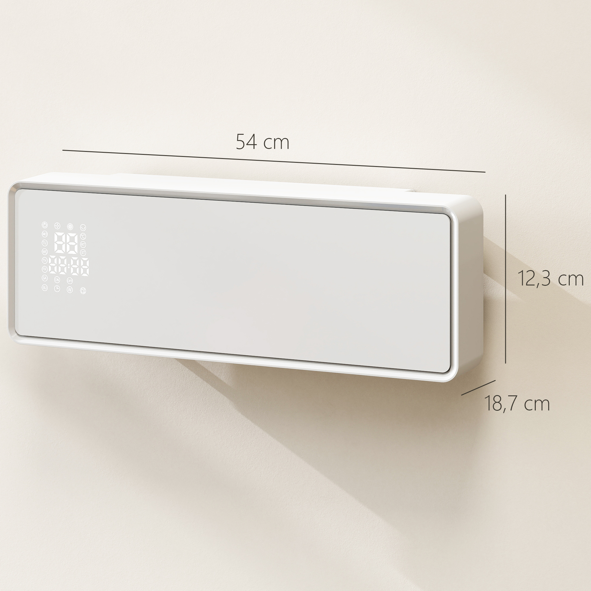 Energiesparender 2000-w-elektrowandheizer Mit 3 Betriebsmodi, Led-anzeige, Thermostat, Timer Und Glasfront.