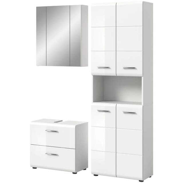 Inn.Furn Badmöbel Set 3-teilig in Weiß Hochglanz 135 cm Cover