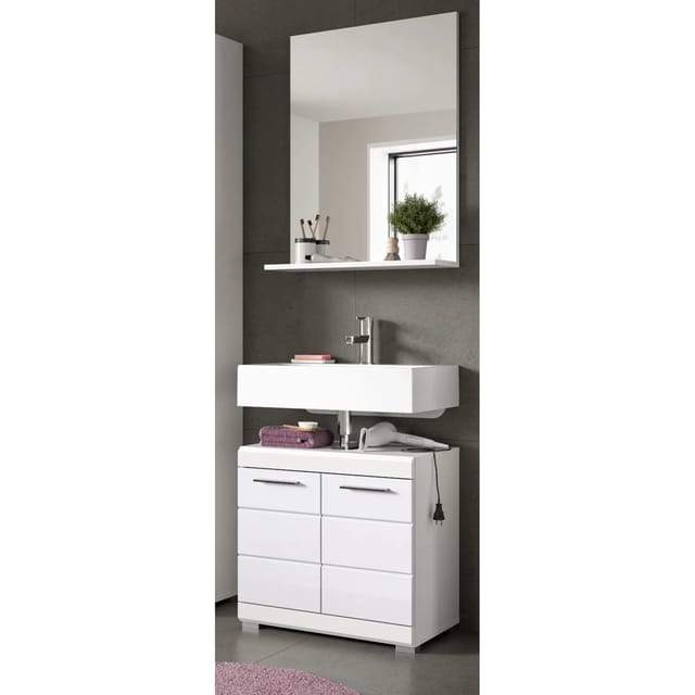 Inn.Furn Badmöbel Set 2-teilig in Weiß Hochglanz 60 cm Shawn