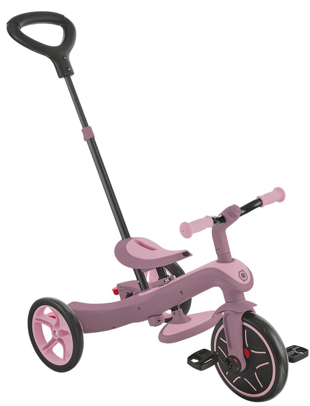 Globber Explorer Trike 4in1 Kinderwagen Dreirad und Laufrad 10/8,5 Zoll TPR-Sitz Höhenverstellbar Beere