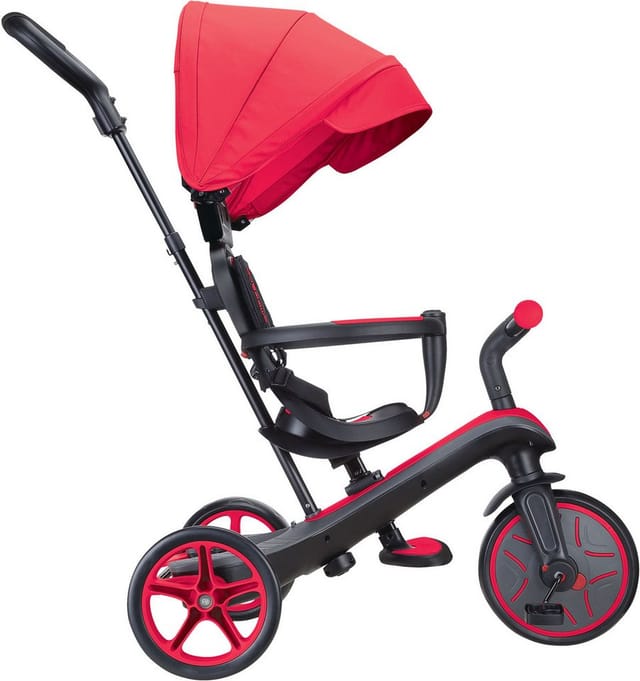 Globber Explorer Trike 4in1 Kinderwagen Dreirad und Laufrad 10/8,5 Zoll TPR-Sitz Höhenverstellbar Rot