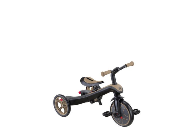 Globber Explorer Trike 4in1 Kinderwagen Dreirad und Laufrad 10/8,5 Zoll TPR-Sitz Höhenverstellbar Hellbraun