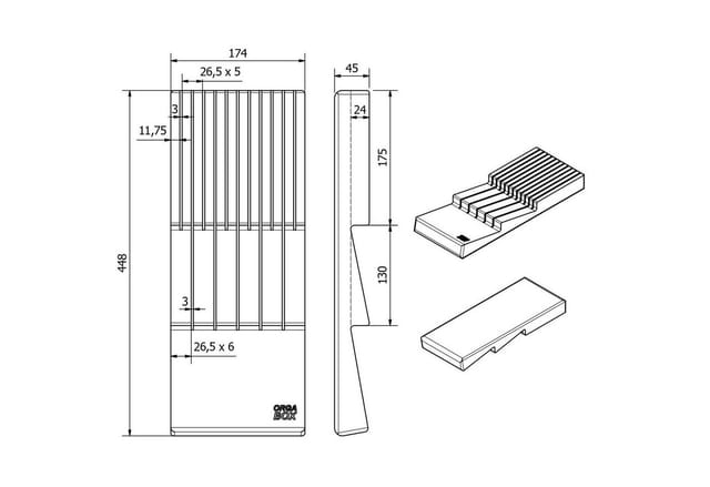 SOTECH Bambus Messereinsatz 448 x 174 x 45 mm Für ORGA-BOX 1 Besteckeinsätze Ab 497 mm 600 mm Korpusbreite