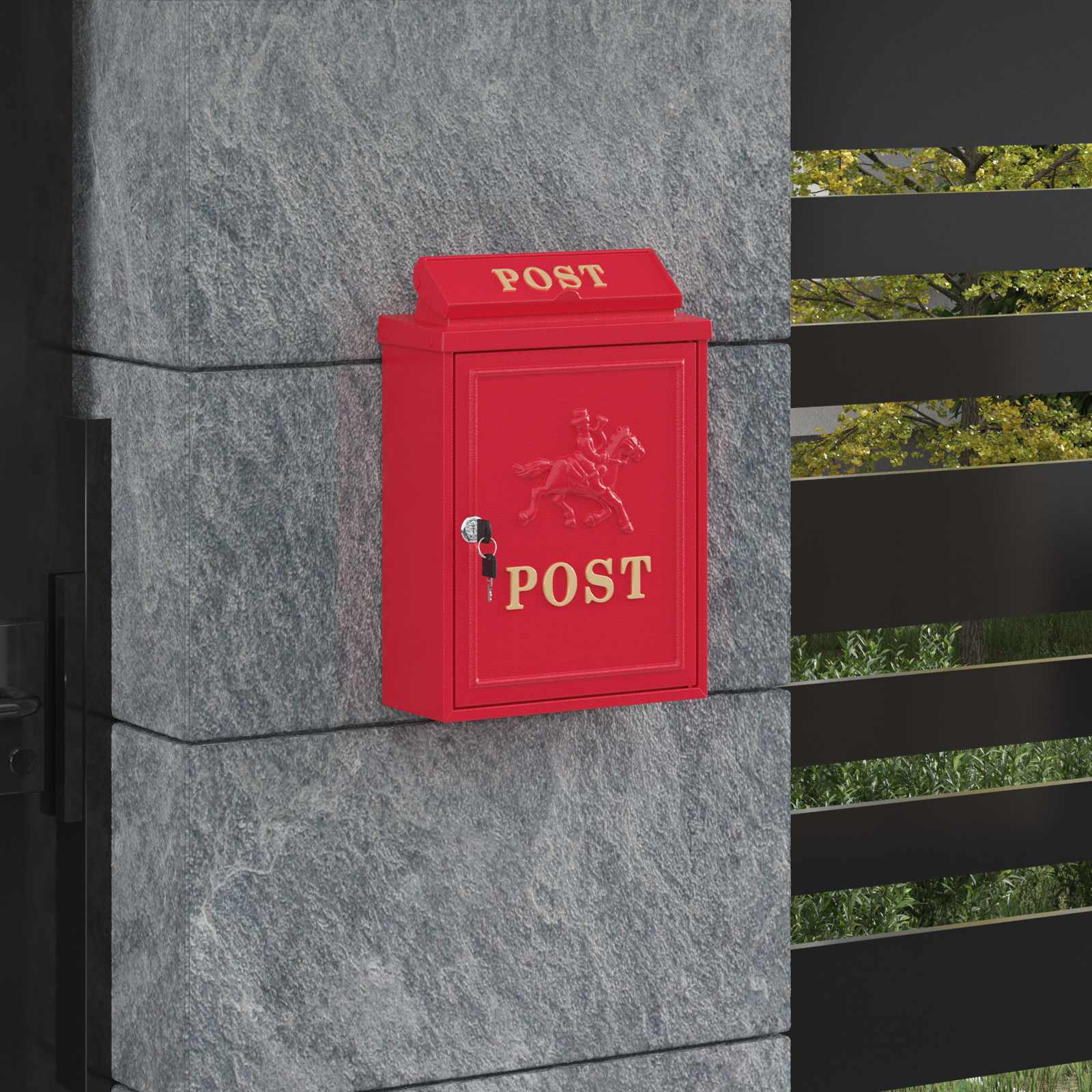 Wandmontierter Briefkasten Rot 29 X 13 X 41 Cm Gussaluminium
