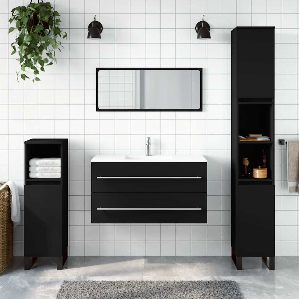 Badschrank Mit Spiegel Schwarz Holzwerkstoff