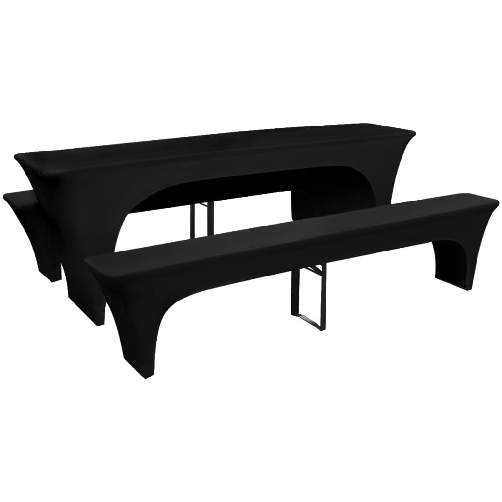 3 Schonbezüge Für Biertisch Und Bänke Stretch Schwarz 220 X 70 X 80 Cm