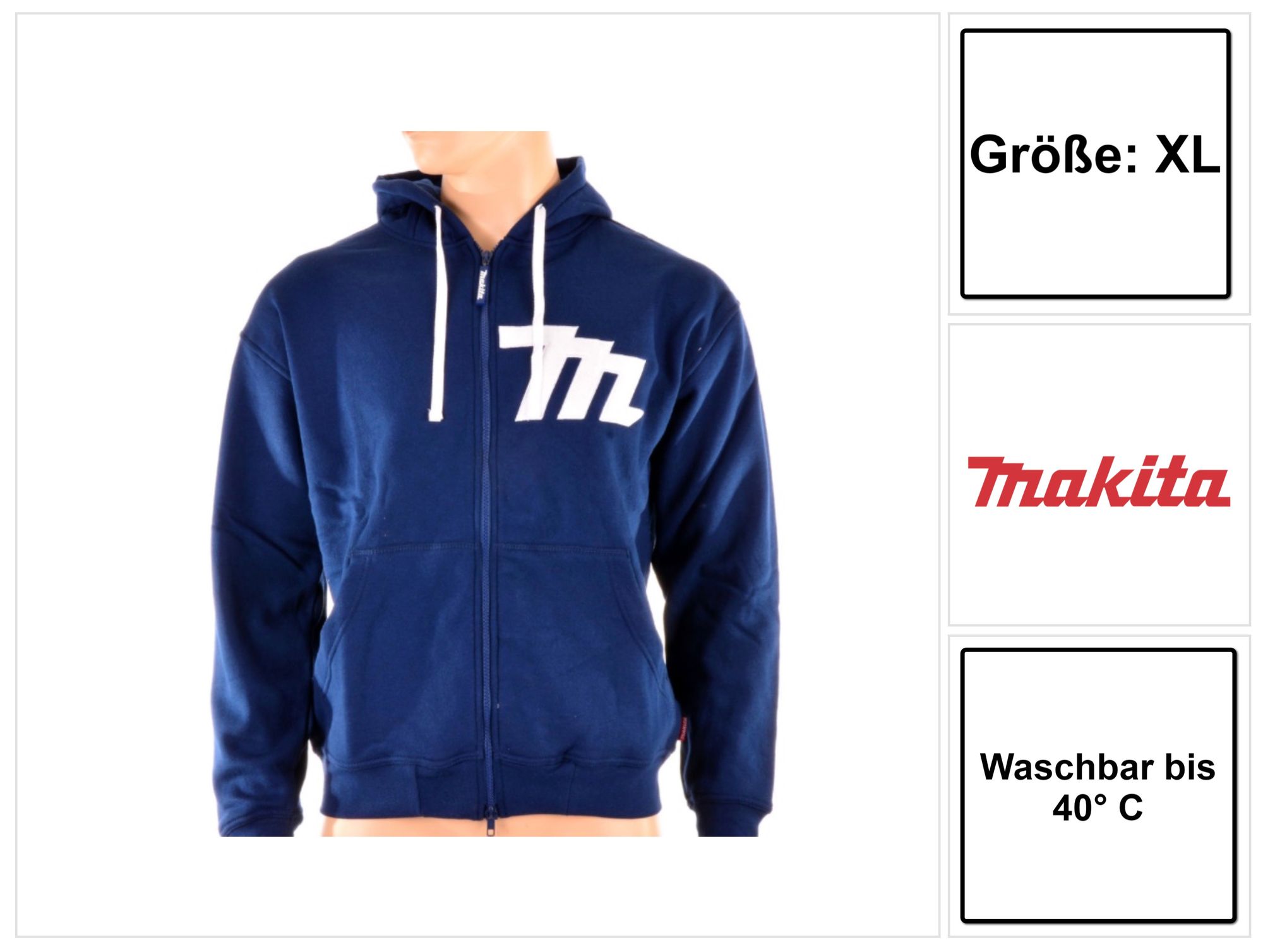 Hoodie Mit Reißverschluss Größe Xl ( 98p145xl ) Farbe Blau - Makita