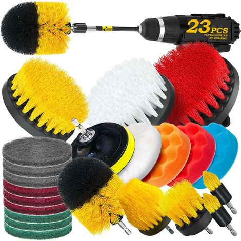 23-teiliges Bohrmaschinen-zubehörset Inklusive Bürsten, Scheuerpads Und Schwämmen, Polierpads Und Einer Elektrischen Scheuerbürste Mit Verlängerungskabel.