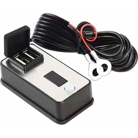 Wasserdichter Universal-kfz-ladegerät (2,4 A, 12–24 V) Mit Digitalanzeige Und Zwei Usb-anschlüssen. Geeignet Zum Laden Von Mobiltelefonen, Motorrädern Und Fahrrädern.
