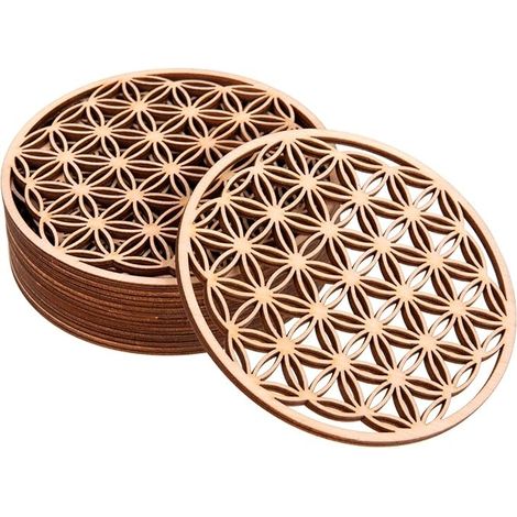 Untersetzer Aus Birkenholz, Motiv: Blume Des Lebens – 10er-set, 10 X 10 Cm – Unter Glas Präsentiert