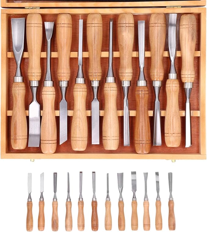 12-teiliges Holzschnitzwerkzeug-set Mit Aufbewahrungsbox Aus Holz, Crv-klingen Zum Schnitzen Von Löffeln, Schalen, Tassen Und Mehr.