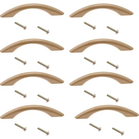 Set Mit 8 Türgriffen Aus Buchenholz Inklusive Schrauben, Für Möbel, Schubladen Und Schränke.