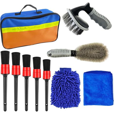 Set Mit 10 Blauen Detailpinseln Für Autoinnenräume, Lüftungsschlitze Und Autowaschanlagen
