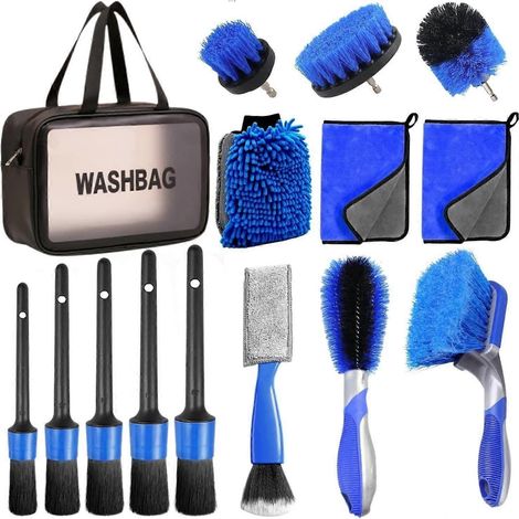 Set Mit 15 Blauen Bürsten Für Die Autoinnenreinigung, Bürste Für Lüftungsschlitze, Autowaschbürsten