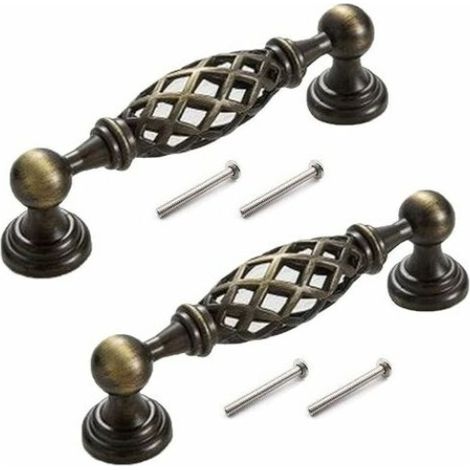 Set Mit 2 Türgriffen - Türgriffe Aus Antikem Bronze-metall In Vogelkäfigform - Bronzemöbel (96 Mm)