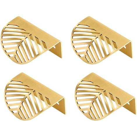 Set Aus 4 Blattförmigen Türgriffen Aus Messing Für Schubladen, Schränke Und Küchenmöbel.