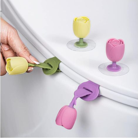 Weicher Silikon-toilettensitzheber, Toilettensitzgriff Fürs Badezimmer, 2 Sets Für 2 Toiletten (gelb, Lila)
