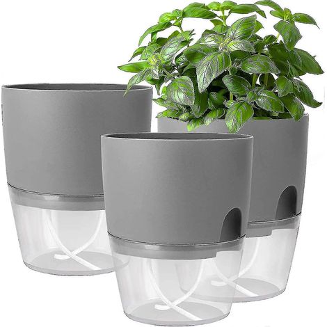 Dreier-set Selbstbewässernde Kräutertöpfe Für Fensterbänke, 18,2 X 11 X 15,3 Cm, Grau