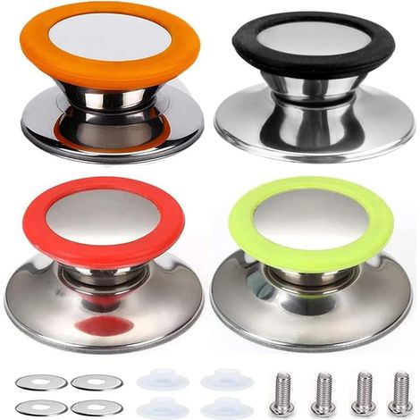 Silikon- Und Edelstahl-topfdeckelgriff Mit Hitzeschutz, Schlaufengriff, Deckelgriff, Küchenzubehör, Glasdeckel, 4-teiliges Set